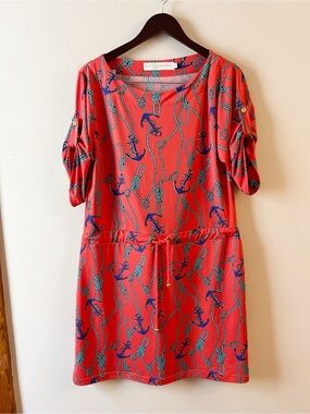 Tracy Negoshian Anchor Print Dress M Nautical Preppy Resortwear Beach Swim cover